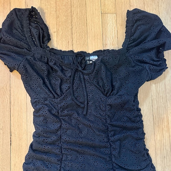 NWTS H&M black eyelet ruched dress - Picture 3 of 7